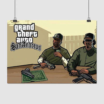 Плакат "ГТА, Значна автокрадіжка, Свит и Райдер, Grand Thief Auto, GTA San Andreas", 43×60см, фото 1