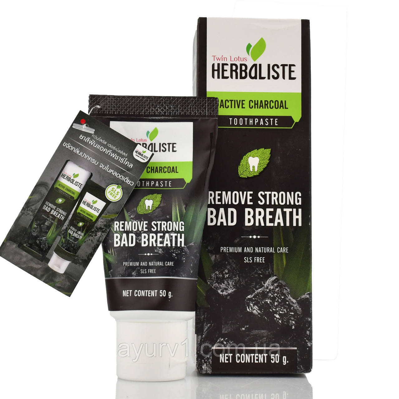 Вугільна зубна паста Таїланд Twin Lotus, Herbaliste, Active Charcoal, Toothpaste, Remove Strong, 50g, фото 1
