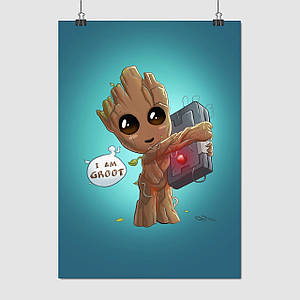 Плакат "Малюк Грут з касетою, Groot", 60×43см