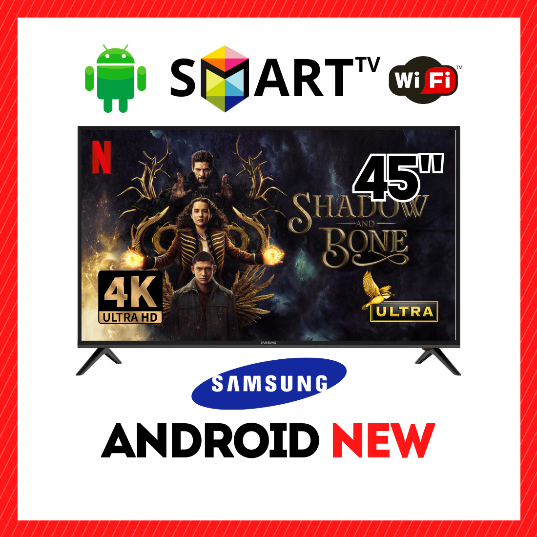 Телевізор Samsung 45" Smart TV Android 13.0 WiFi DVB-T2/DVB-С + пульт ДУ