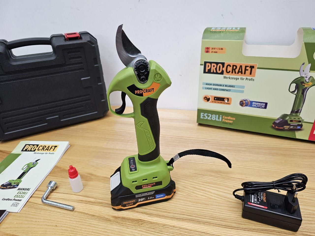 Акумуляторний секатор Procraft ES28Li (1 Акб 20В 2Ач і ЗП), фото 1