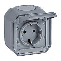 Розетка 2К+З з гвинтовими клемами, Legrand PLEXO IP55 сірий (069733L)