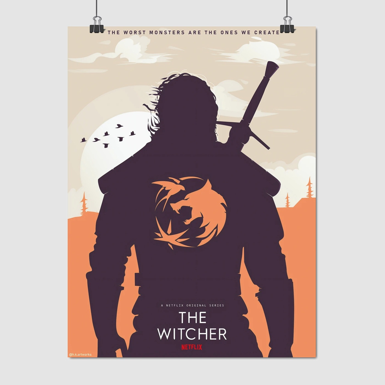 Плакат "Відьмак, мінімалістичний, Witcher", 60×45см