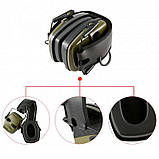 Активні тактичні навушники з шумозаглушенням. Навушники з чохлом. Хакі, фото 10