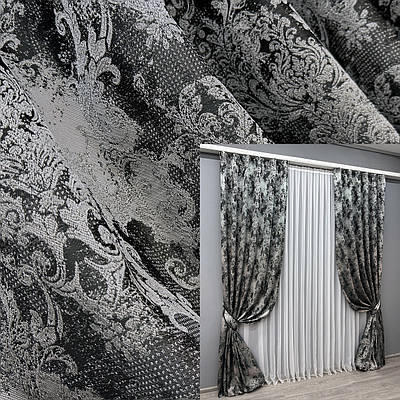 Комплект штор (2шт. 1,5х2,9м.) "Льон Преміум", Туреччина. Колір чорний із сірим. Код 1695ш 33-0595