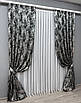 Комплект штор (2шт. 1,5х2,9м.) "Льон Преміум", Туреччина. Колір чорний із сірим. Код 1695ш 33-0595, фото 3