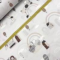 Польська бязь "Коричневий трактор, вантажівка, ескалатор на світло-сірому" 160 см, фото 4