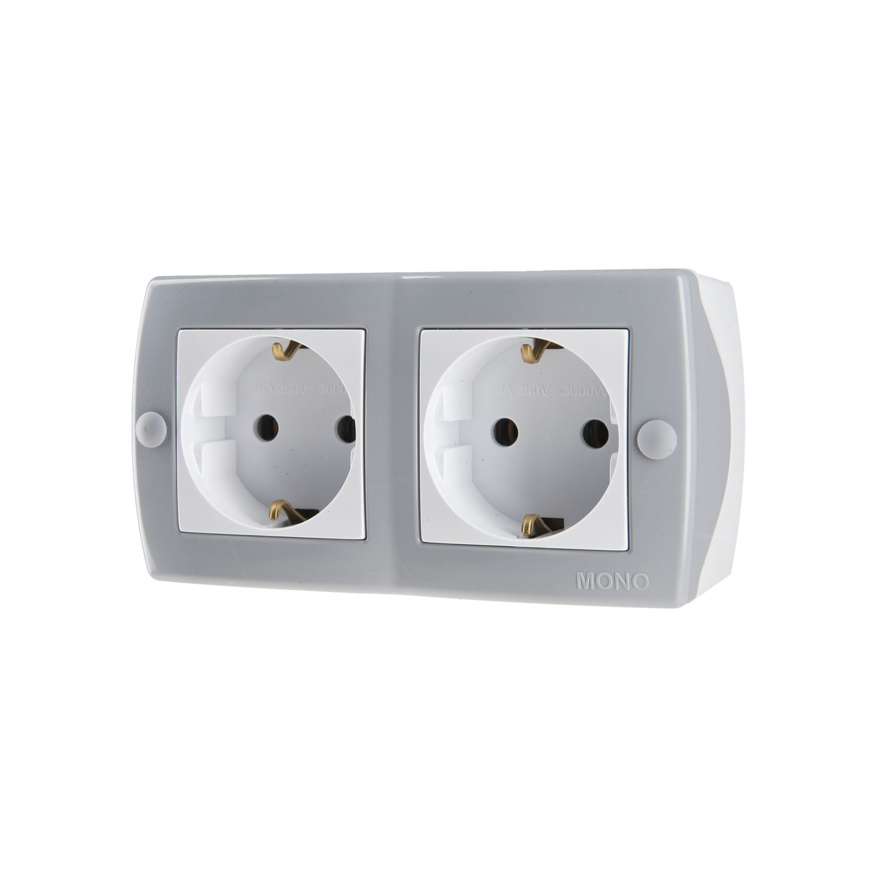 Розетка подвійна з заземленням Mono Electric OCTANS IP20 сіра, фото 1