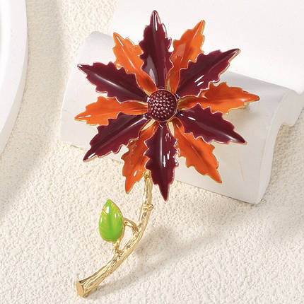 Брошка на золотистій основі квіточок з різнобарвними пелюстками покрита кольоровою емаллю розмір 95х55 мм, фото 1