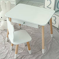 Столик із шухлядою для олівців і розмальовок 46х60х45 та стільчик для занять та ігор 26.5х26х25, стіл та стілець в дитячу,білий, фото 7