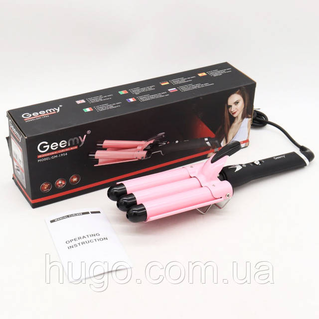 Плойка тройная 90Вт, от сети, GM 1956, Розовый / Плойка волна