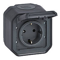 Розетка 2К+З з гвинтовими клемами, Legrand PLEXO IP55 антрацит (069783L)