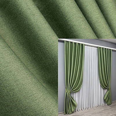 Комплект штор (2шт. 1,5х2,7м.) із тканини Шеніл однотонний (блекаут). Колір зелений. Код 1684ш 33-0588