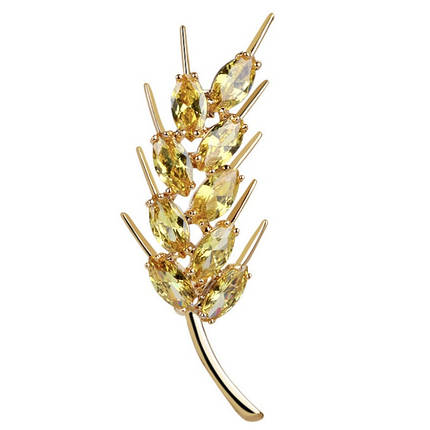Брошка на золотистій основі клопочка з жовтими камінчиками, що переливаються, розмір виробу 50х20 мм, фото 1