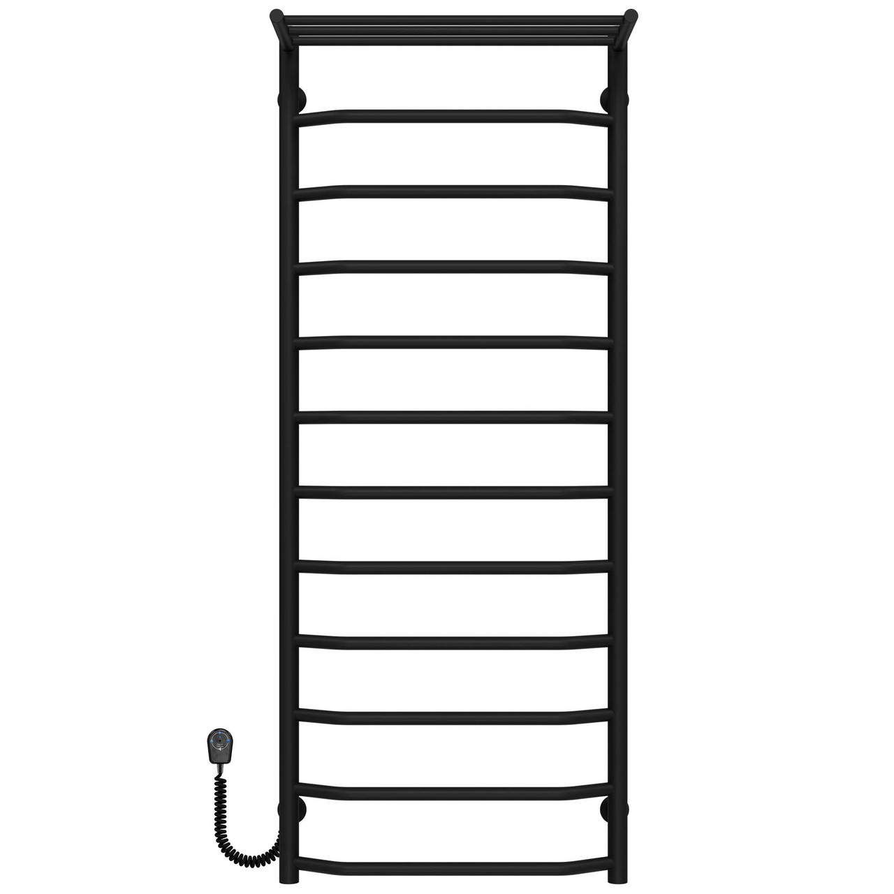 Рушникосушарка електрична Трапеція з полицею П12 500х1300 Deffi нержавіюча сталь (Чорний, EF16, Ліве, фото 1