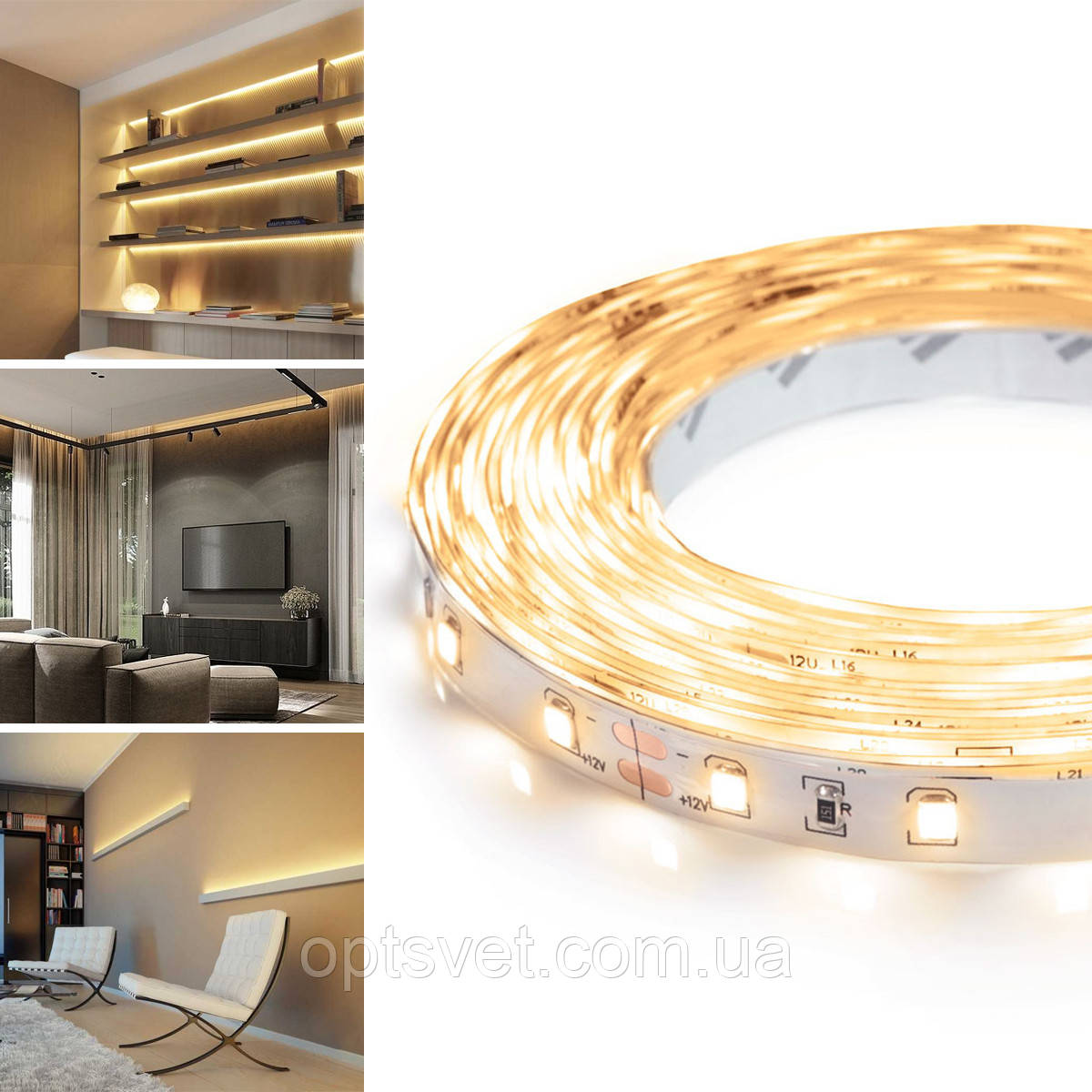 Світлодіодна стрічка OEM ST-12-2835-60-WW-20-V2 тепла біла, негерметична, 1 м, фото 1