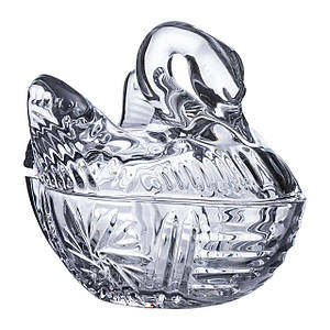 Скляна цукерниця з фігурною кришкою 14х9х11 см Цукорниця