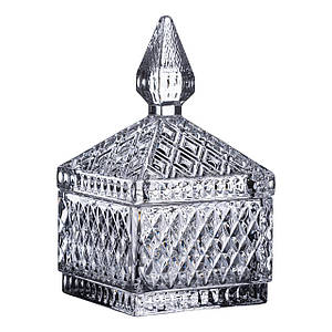 Скляна цукерниця з кришкою 8.5х8.5х15 см квадратна цукорниця