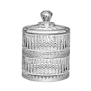Дворівнева скляна цукерниця з кришкою під кришталь прозора