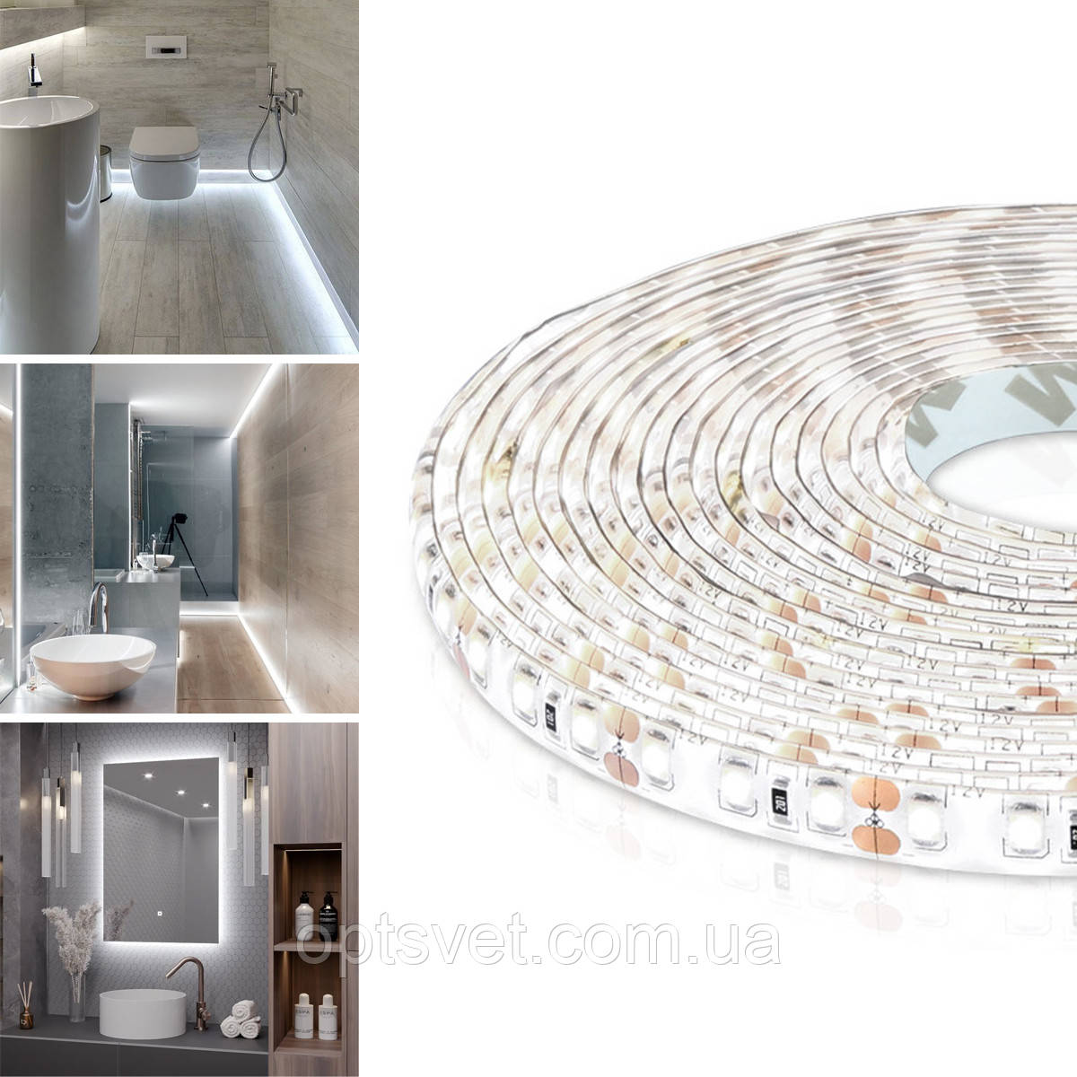 Світлодіодна стрічка OEM ST-12-2835-120-CW-65 біла, герметична, 1 м, фото 1