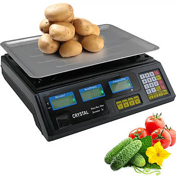 Ваги торговельні до 50кг, з лічильником ціни, від мережі, Crystal CR50 / Торгові ваги електронні / Електронні ваги