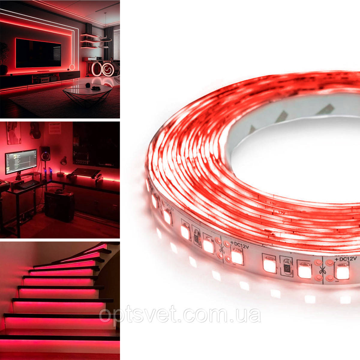 Світлодіодна стрічка OEM ST-12-2835-120-R-20 червона, негерметична, 1 м, фото 1