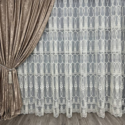 Фатинова тюль із кордовою вишивкою No116536 оптом золото, фото 1