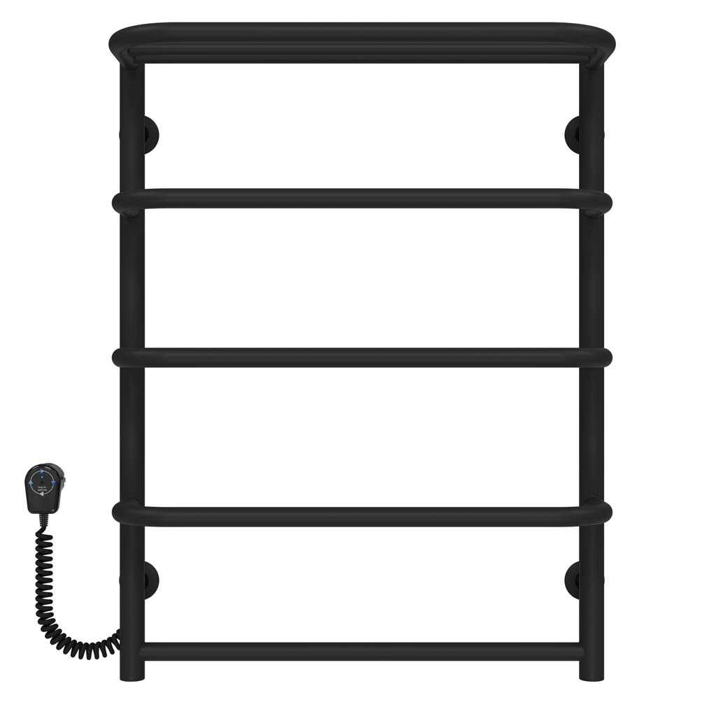 Рушникосушарка електрична Стандарт з полицею П5 500х700 Deffi фарбована сталь (Чорний, EF16, Ліве підключення), фото 1