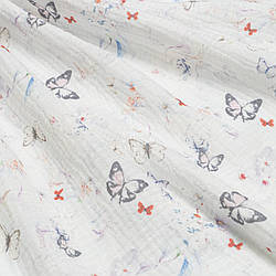 Двошаровий жатий муслін "Метелики та розмиті квіти", ширина 135 см