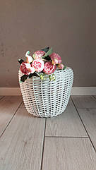 Білий кошик для гортензій, кашпо із ротанга ручної роботи для квітів колір білий 10 л