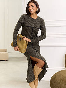 Сукня трикотажна тепла осінь зима з розрізом на нозі довжина міді зелена