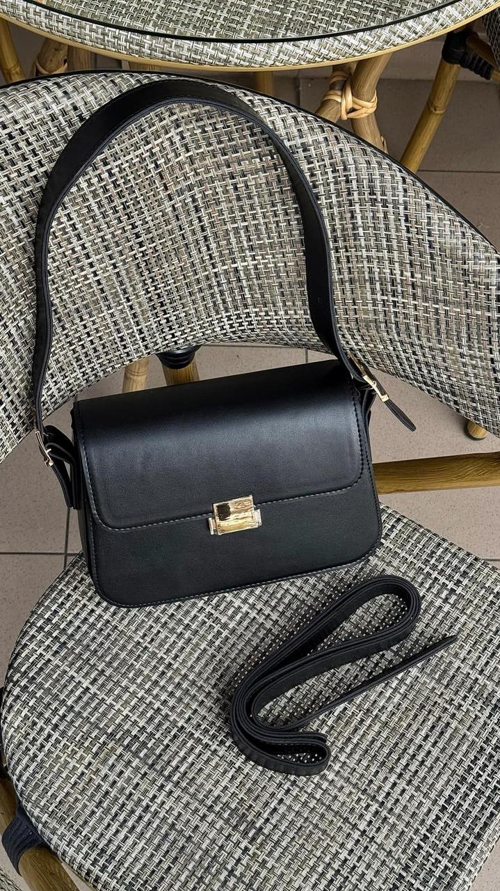 Жіноча сумка відмінної якості 23*16 см із штучної шкіри із клапаном Nata Чорний, фото 1