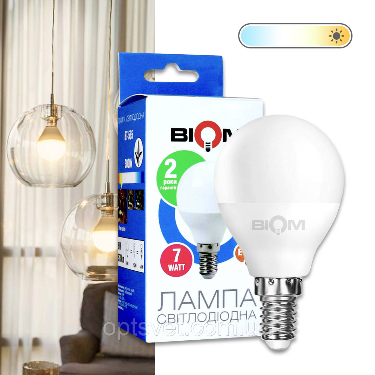 Світлодіодна лампа Biom BT-565 G45 6W E14 3000 К матова, фото 1