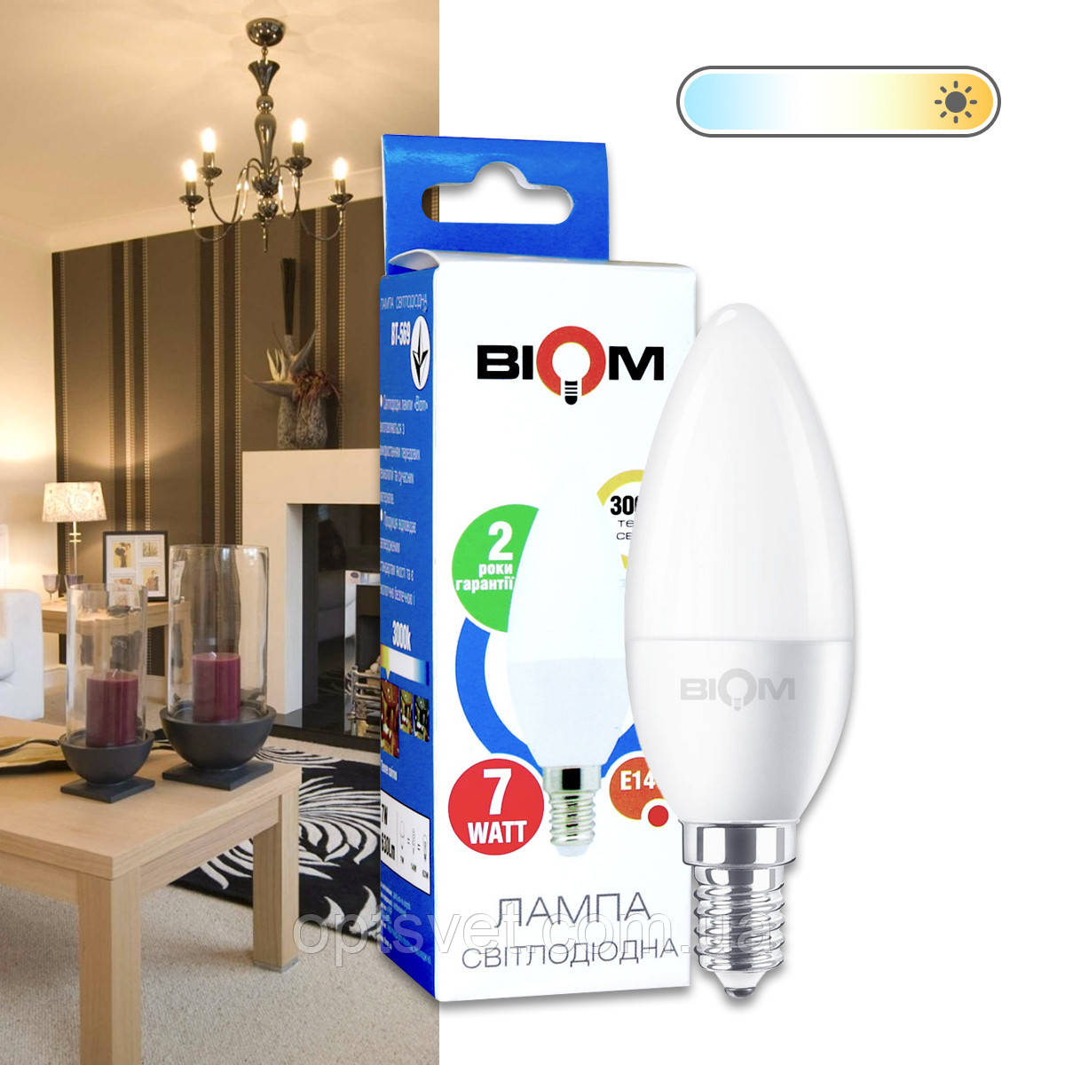 Світлодіодна лампа Biom BT-569 C37 6W E14 3000 К матова