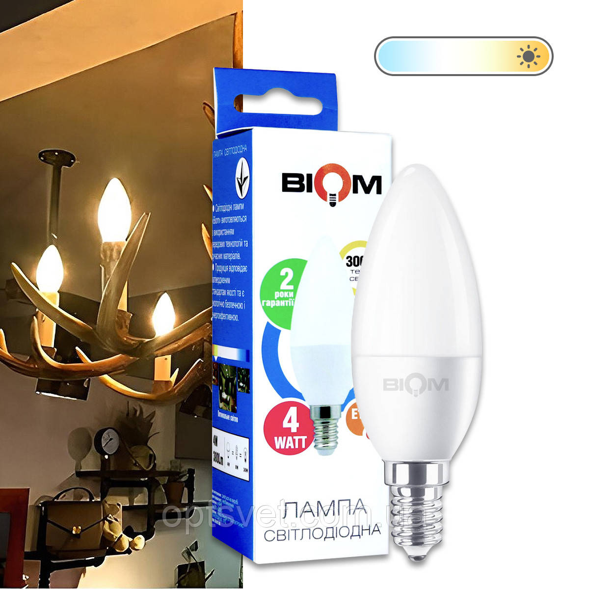 Світлодіодна лампа Biom BT-549 C37 4W E14 3000 К матова, фото 1