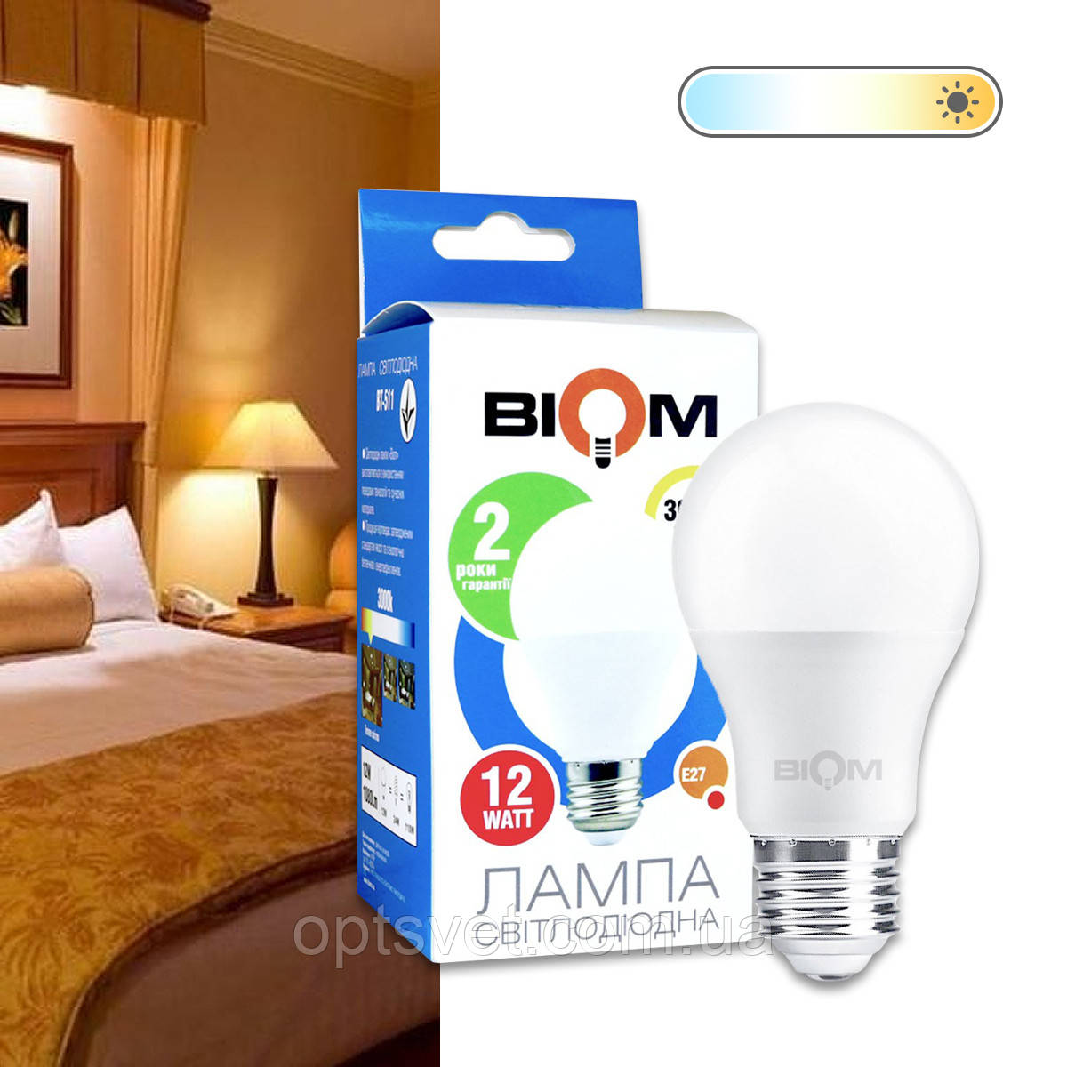 Світлодіодна лампа Biom BT-511 A60 12 W E27 3000 K матова