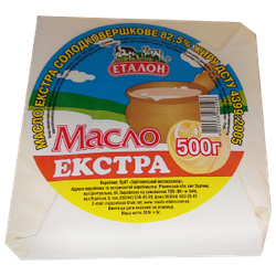 Масло солодковершкове екстра 82,5% ТМ «Еталон» у пергаменті 0,5 кг.