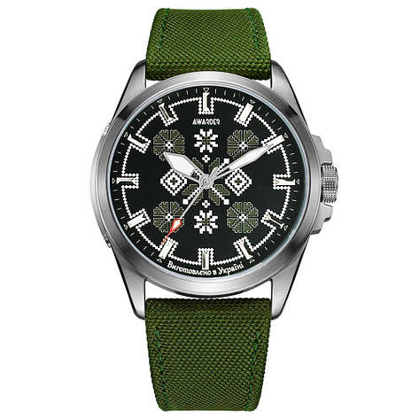 Awarder Embroidery Silver-Army Green Green Battery 10ATM, фото 1