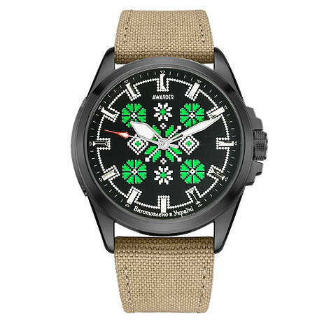 Awarder Embroidery Black-Green Khaki Battery 10ATM, фото 1