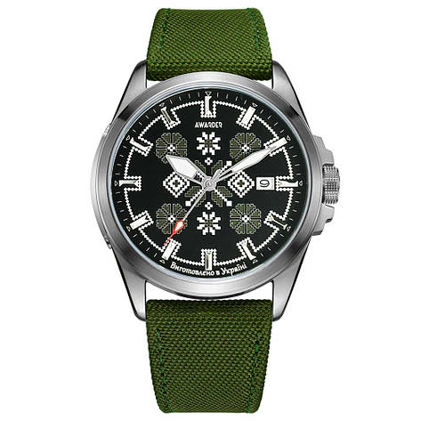 Awarder Embroidery Silver-Army Green Green Automatic 10ATM, фото 1