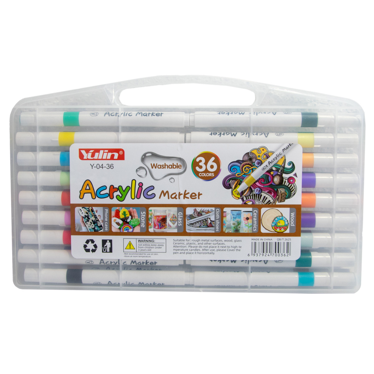 Маркери для малювання 36 шт/уп. Marker Acrylic Yulin Y-04-36, акрилові фломастери для скетчингу, фото 1
