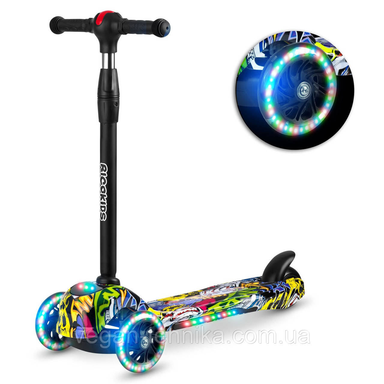 Самокат дитячий триколісний Ricokids Piko різнокольоровий, фото 1