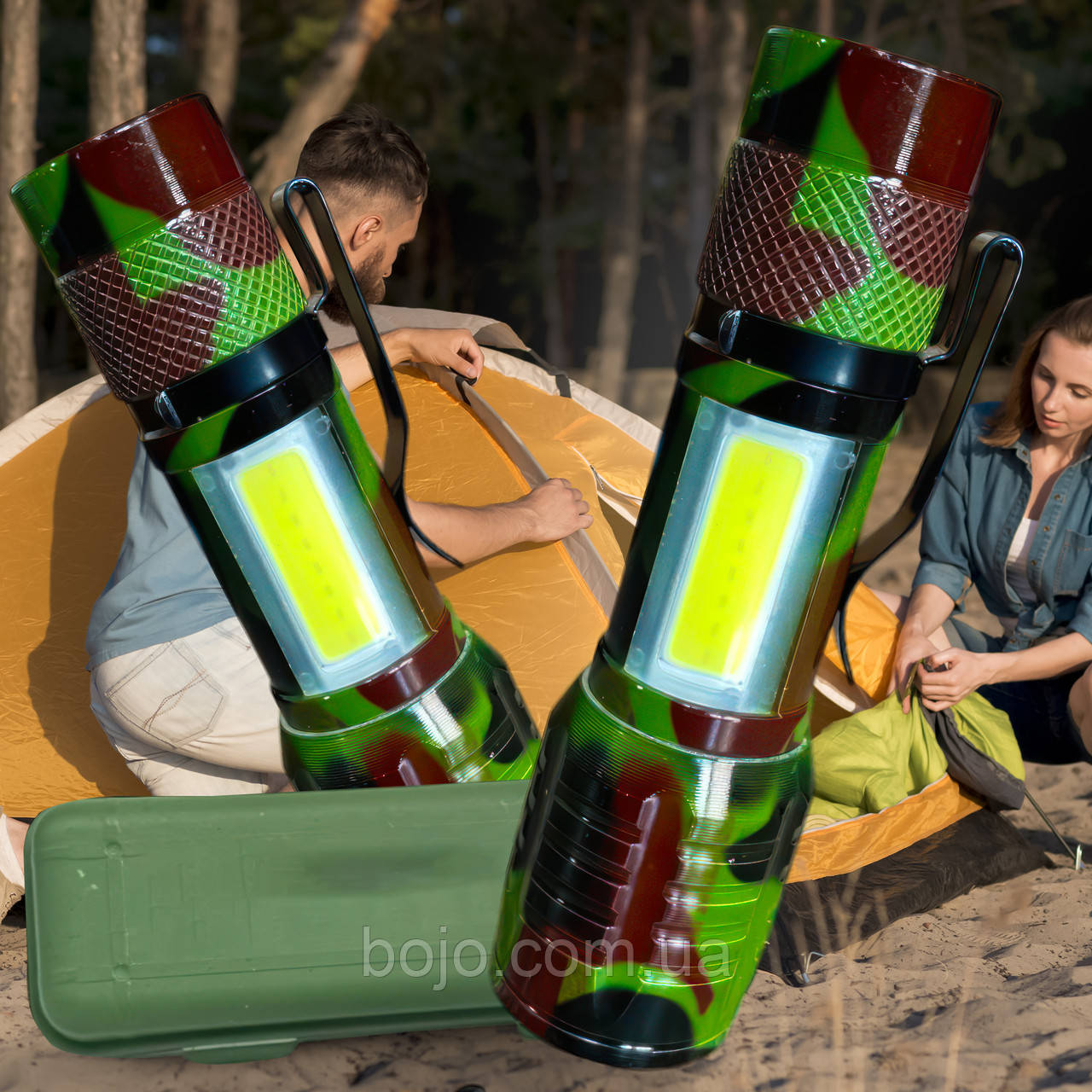 Кемпінговий кишеньковий ліхтарик в боксі для зберігання MX-915M-COB Камуфляж-лісний піксель