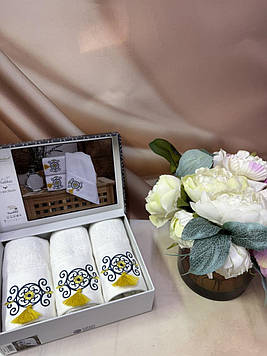 Набір махрових кухонних рушників в подарунковій коробці 3 шт 30/50 см натуральні бавовняні якісні Туреччина