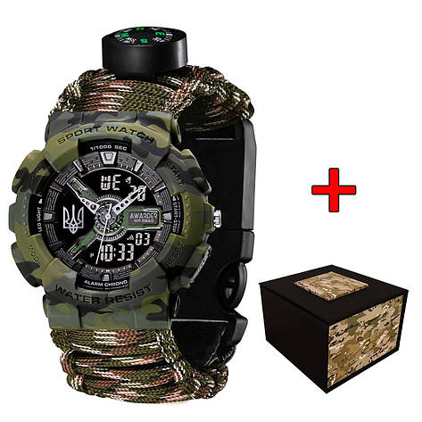 Awarder 005 Тризуб срібло Camo Green Паракордовий ремінець Camo Green, фото 1