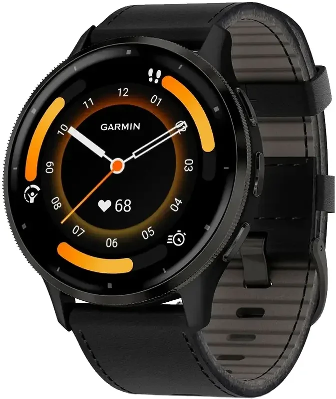 Смарт-годинник Garmin Venu 3 Slate S. Steel Bezel w. Black Case and Leather Band (010-02784-52/02)