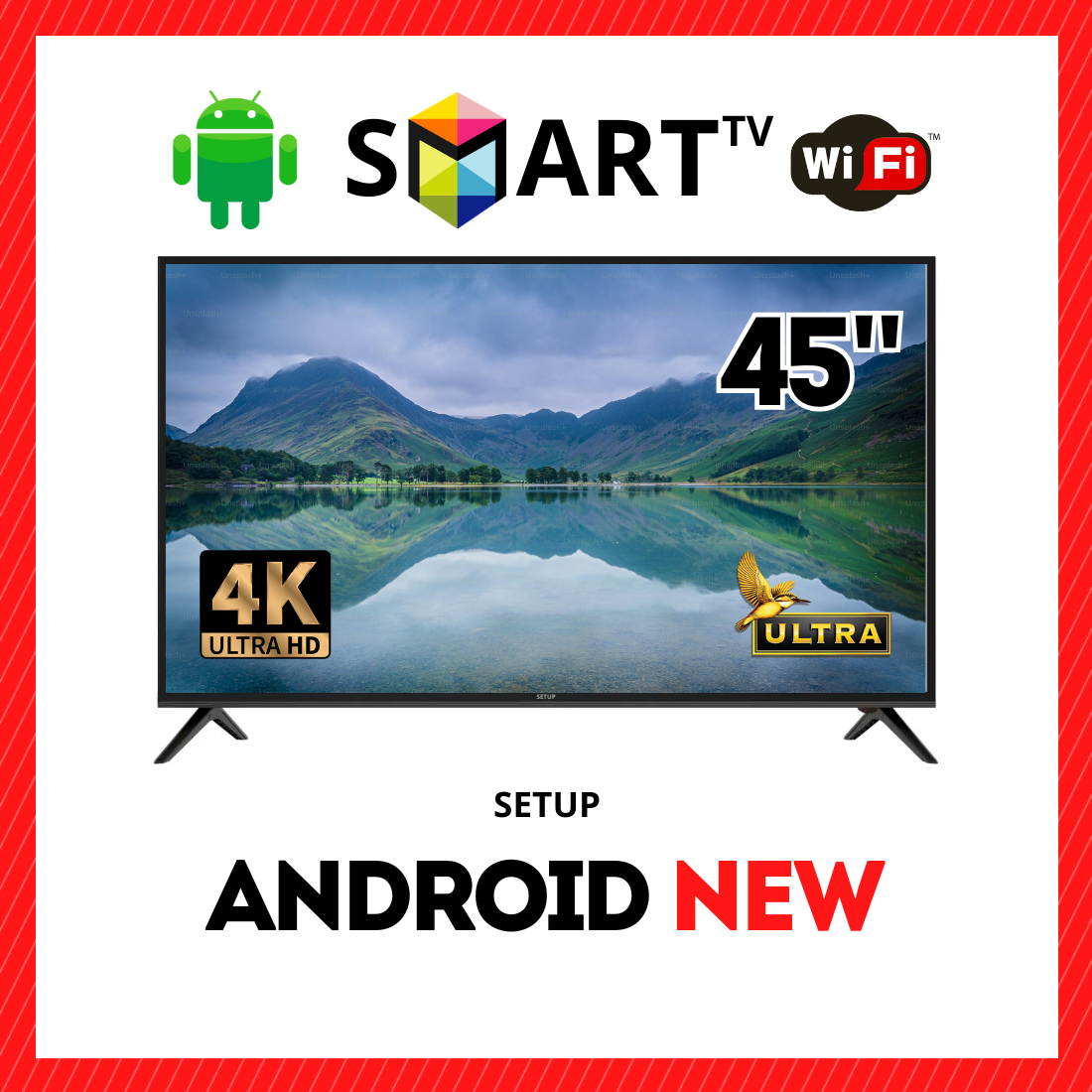 Телевізор SetUP 45" Android 13.0/Smart TV/DVB/T2/FullHD/USB блютуз + голосове управління