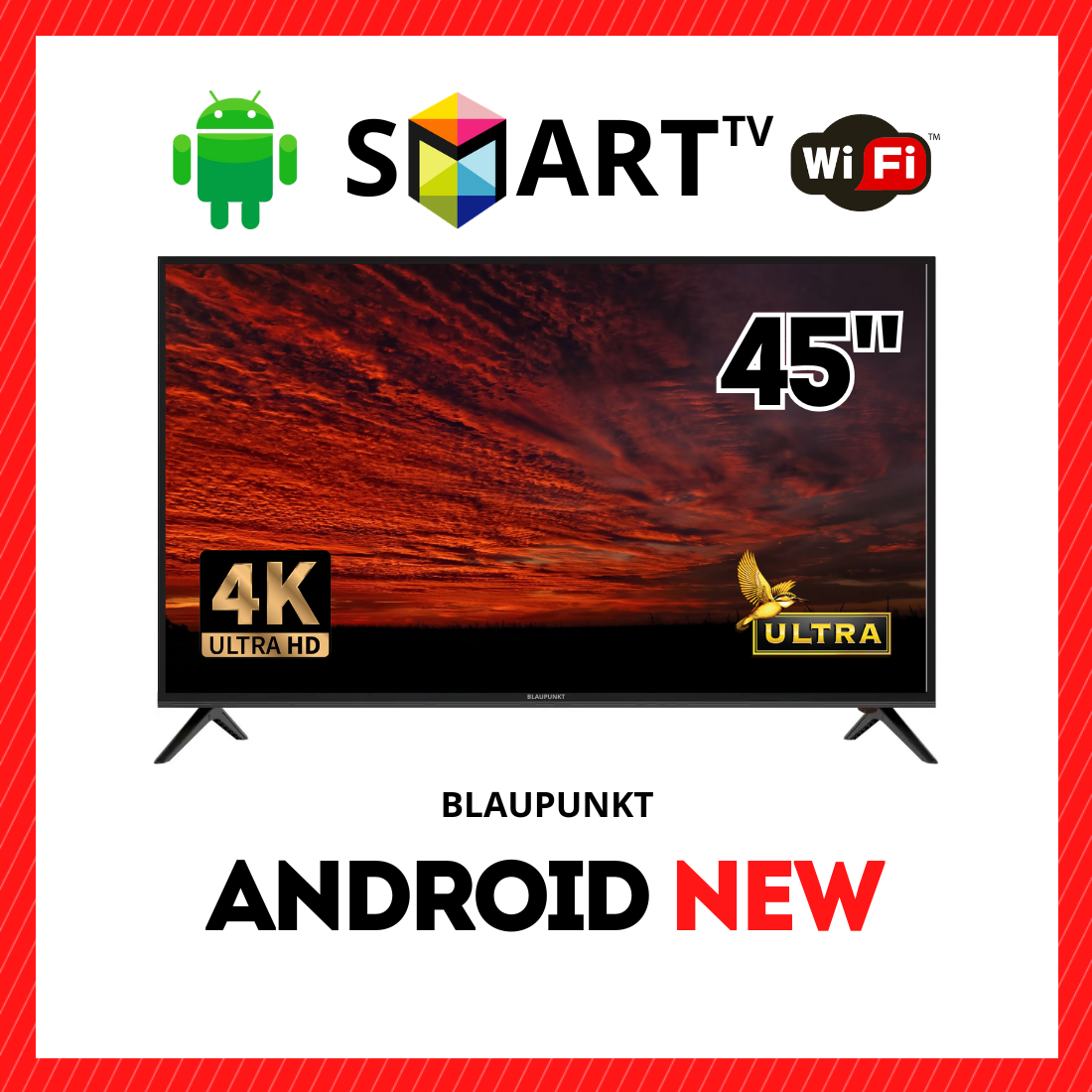 Телевізор Grunhelm 45" I Android 13.0/Smart TV/DVB/T2/FullHD/USB/ (1980x1080) блютуз + голосове управління