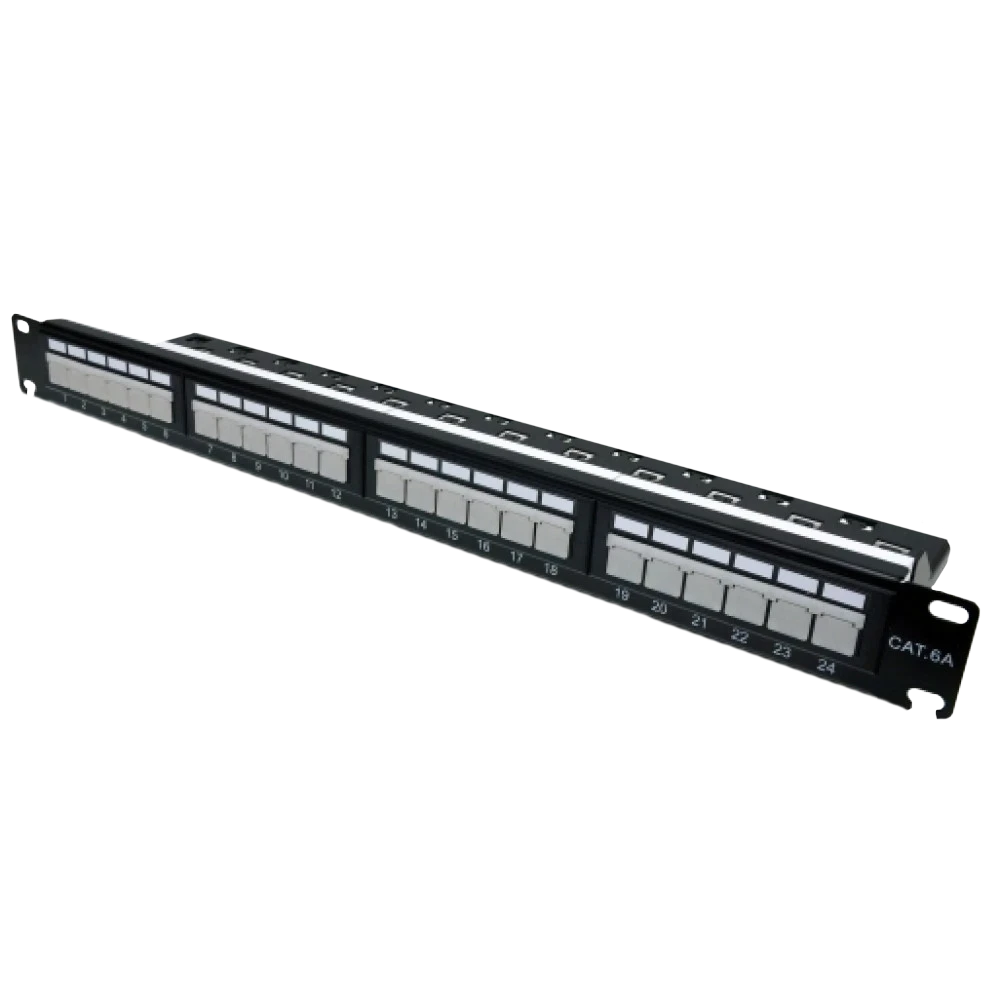 L&W ELECTRONICAL LW-PP74 Патч-панель 19" 24xRJ-45 UTP, кат. 6a, із заднім організатором з пластиковими шторками, LW