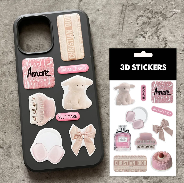 Набір із 8 стікерів "Amore" 3D, 10х15 см